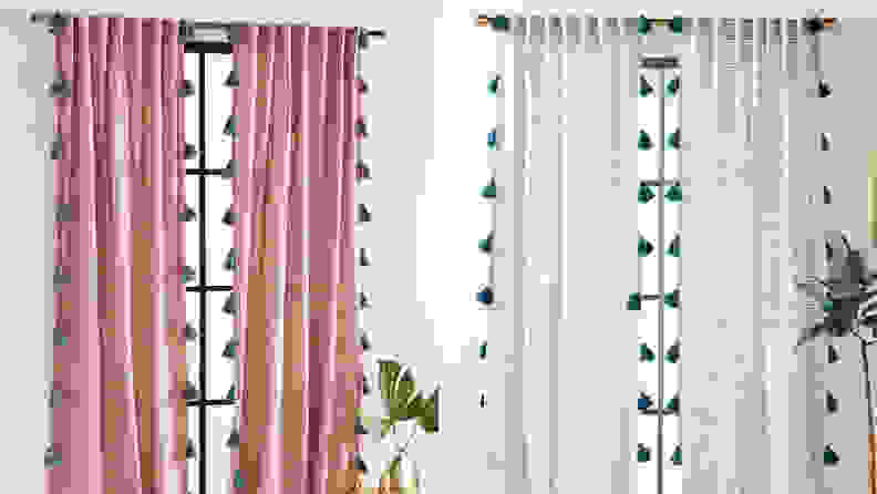 Two images of tassel curtains.