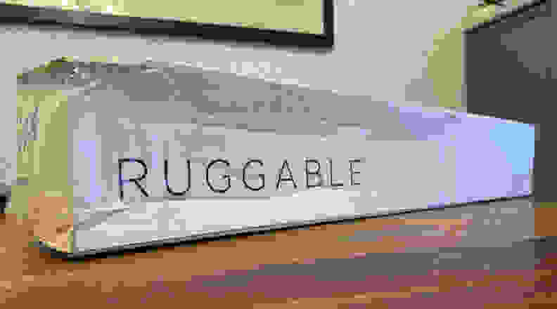 A side view of the Ruggable shipping box.