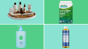 Public Goods cleaning products, Earth Breeze Laundry Sheets, Safely Hand Soap, Dr. Bronner’s Castile Soap