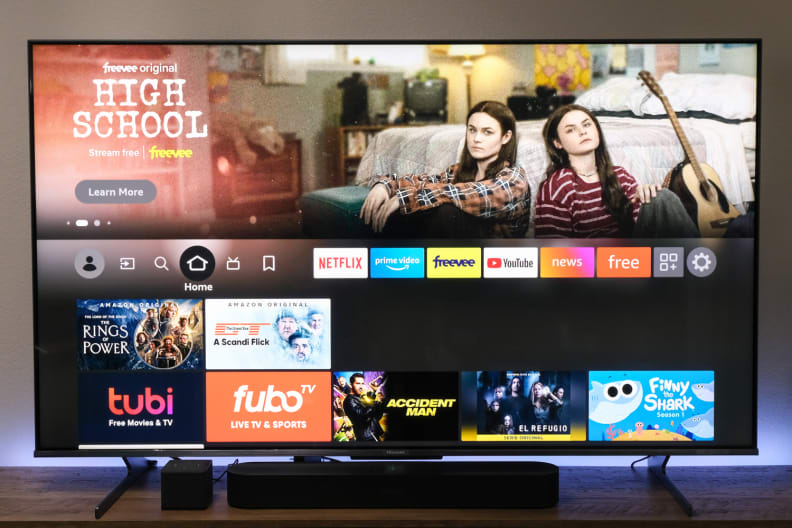 The Amazon Fire OS from the Amazon Fire TV Cube on a Hisense TV.