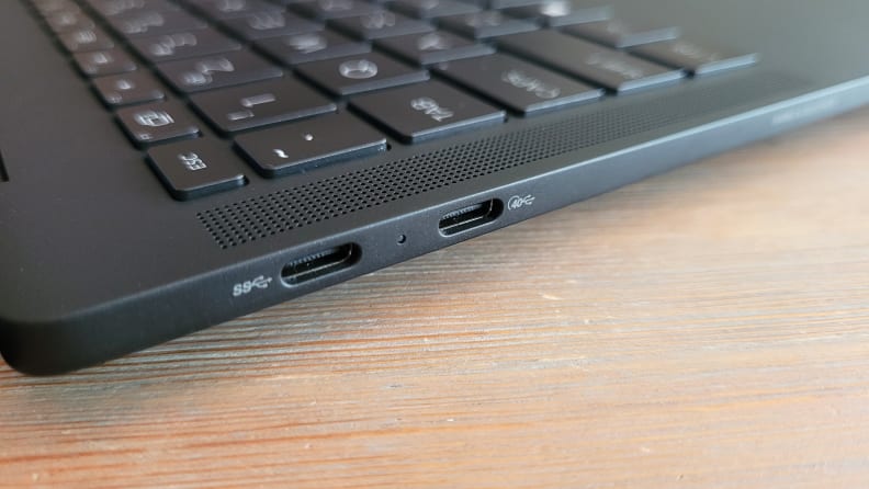 Close-up of the SSD and USB slots.