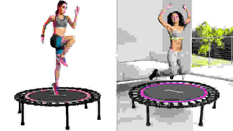 Two women exercising on rebounders.