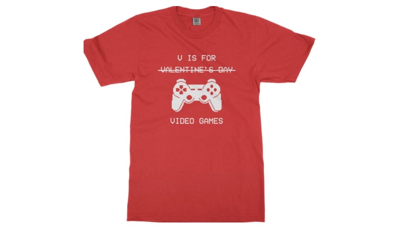 Red children's shirt with game controller on front.