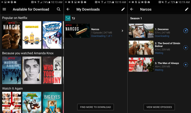 Shows on Netflix weigh in at about 250MB each with the standard quality setting, and about 1GB at high quality.