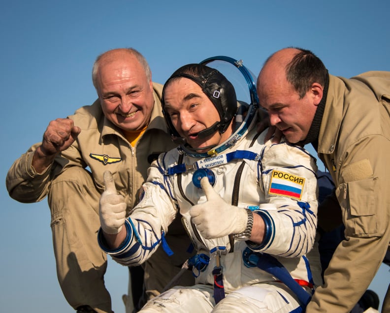Thumbs Up From Soyuz Commander