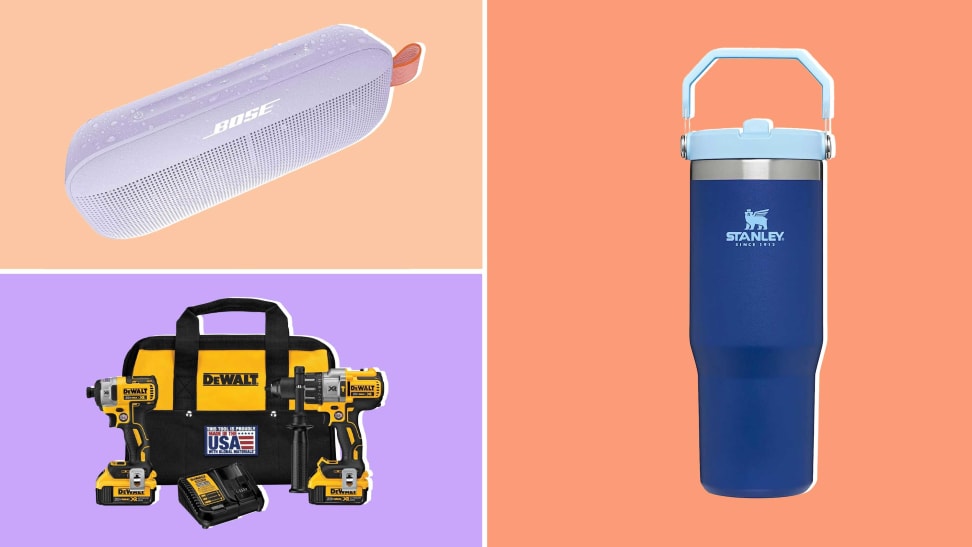 A collage of rare items on sale at Amazon in front of colored backgrounds.