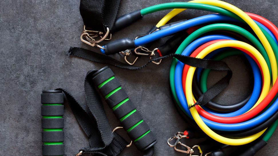 colorful resistance bands on dark background