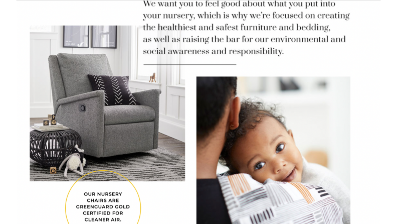 A page explaining Pottery Barn Kids' sustainability commitment.