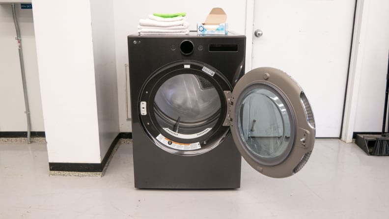 The LG DLEX6700B dryer set up in our laundry testing lab.