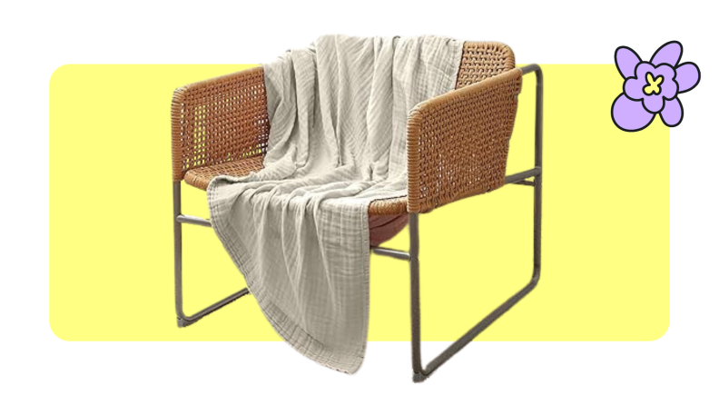 beige KyraHome Cotton Throw Blanket on wicker chair