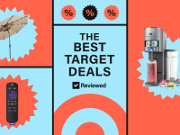 A colorful collage with the best Target deals including a Costway umbrella, Roku streaming stick, and more.