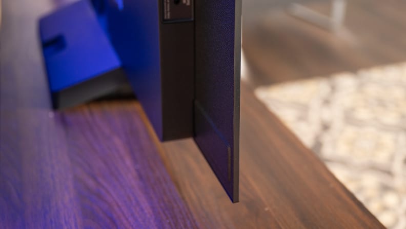 A close-up of the LG C2's super-thin panel, as seen from the side