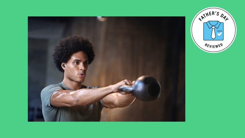 A man works out with Jabra headphones