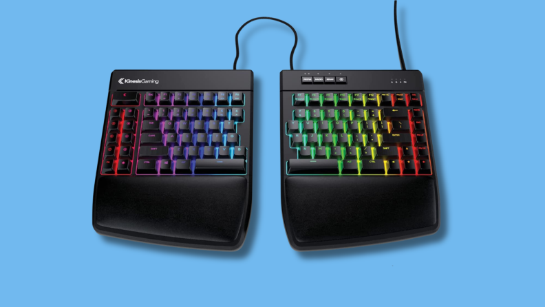 The Kinesis Freestyle Edge RGB with a blue background.