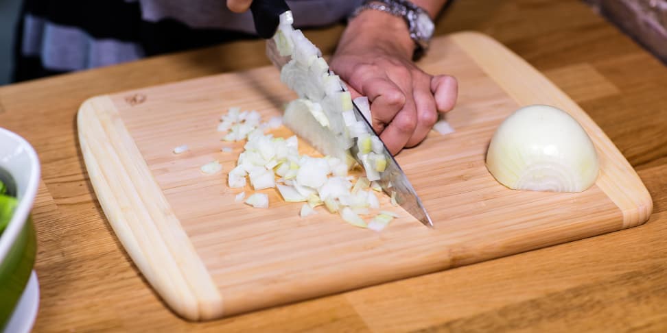 Totally Bamboo Kauai Cutting Board with onions