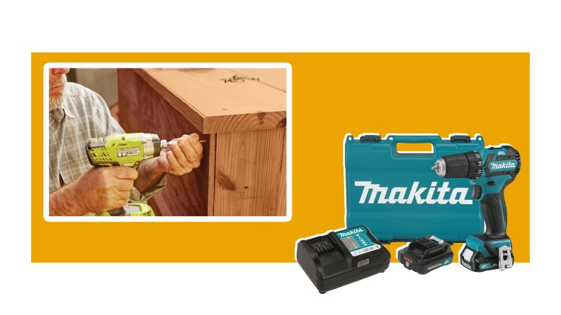 A collage featuring a Makita drill.