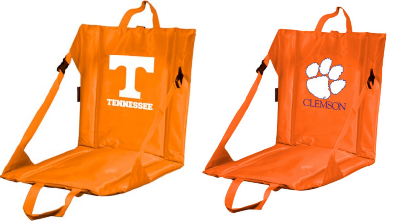 An orange Tennessee Volunteers seat next to an orange Clemson seat
