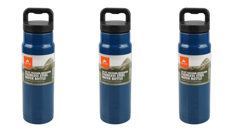 Three blue Ozark Trail water bottles