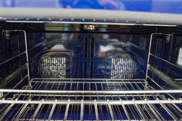 The upper oven has dual convection fans for more even baking. Photographed at Boston Appliance in Woburn, MA