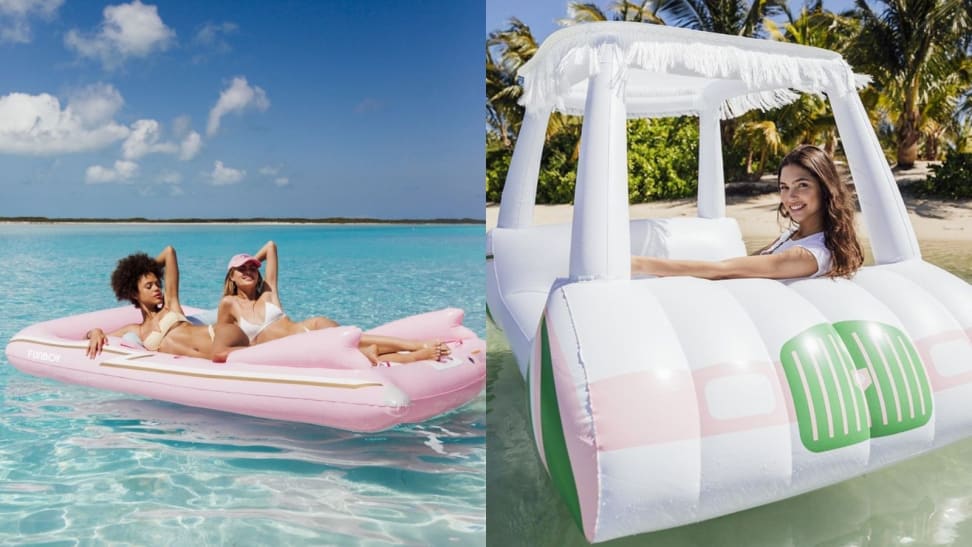 左:Retro convertible pool float;右图:高尔夫球车浮球