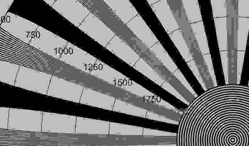 A 100% crop of 4K video shot of a resolution chart shot by the Panasonic Lumix G7.