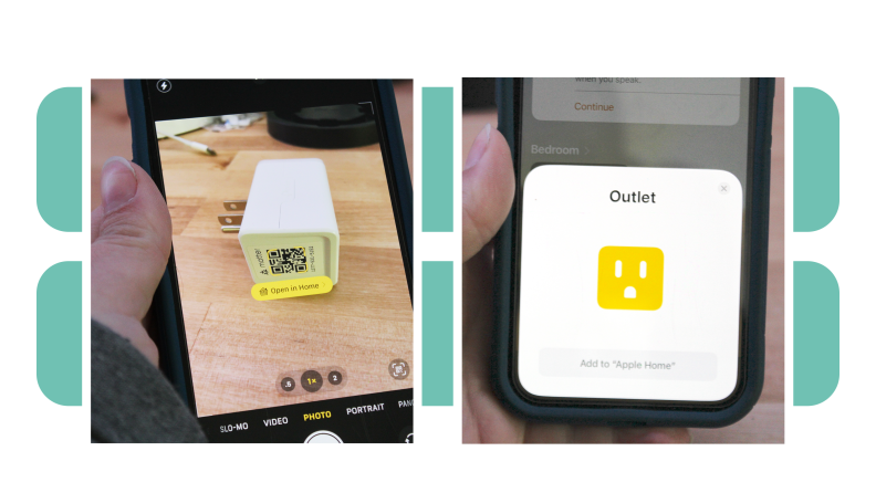 Side-by-side photos of a Smart phone featuring the Kasa Smart Wi-Fi Plug and Energy Monitoring app, on a green and white background.