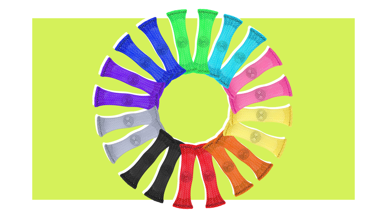 Multi-colored spin wheel of 20-Piece Fidget Toys Relieve Stress Increase Focus Sensory Marble and Mesh.