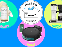 Colorful collage of top Prime Day 2025 deals in beauty, home, and kitchen categories.
