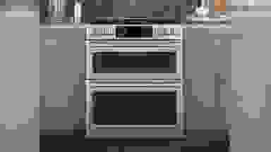 A double oven range in a modern kitchen.