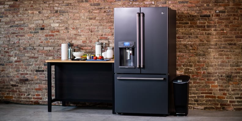 A black stainless steel refrigerator