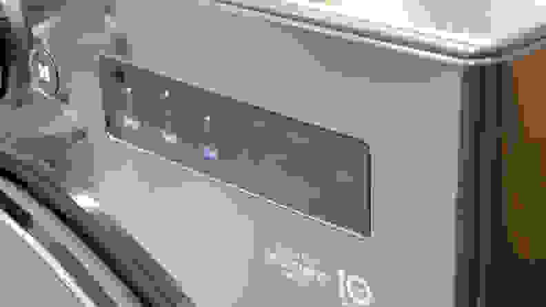 LG WM6998HBA washer-dryer machine, including “temp,” “spin,” and “soil.”