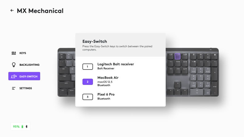 Screenshot of a customization menu on a Logitech app.