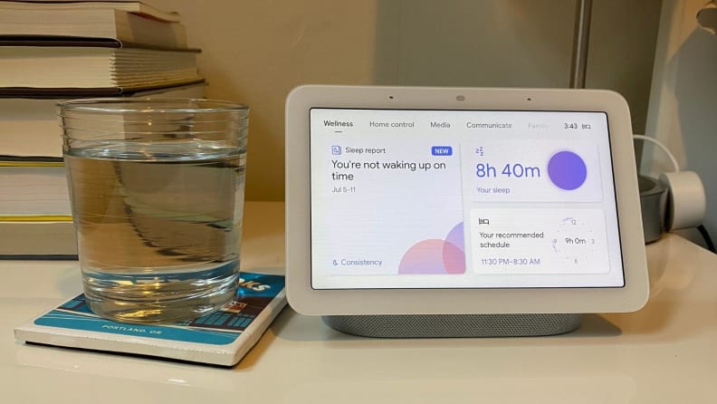 the nest hub displays an overview of a user's sleep patterns