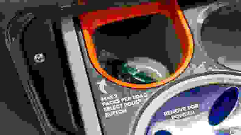 A Tide pod in the Electrolux ELFW7637AT’s dispenser.
