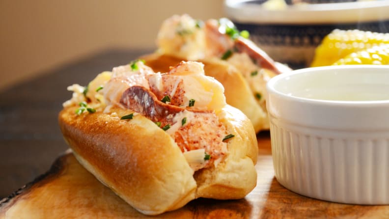 There's a lobster roll, which is sandwich bread sliced in the middle and filled with lobster meat and seasoning.