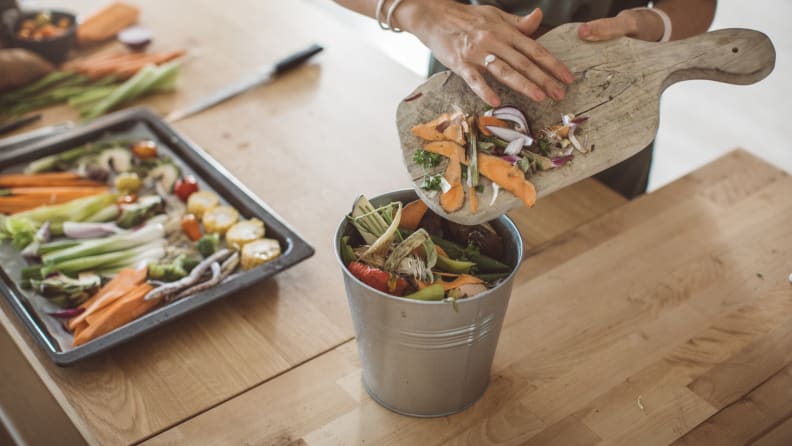 collecting kitchen scraps for compost
