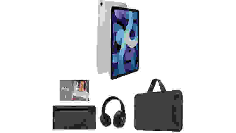Ipad air with accessories on white background