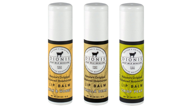 Three lip balms on a white background