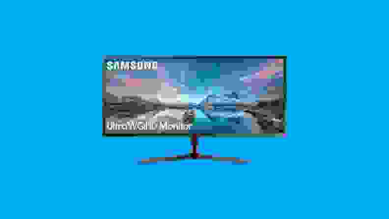 Black monitor against blue background