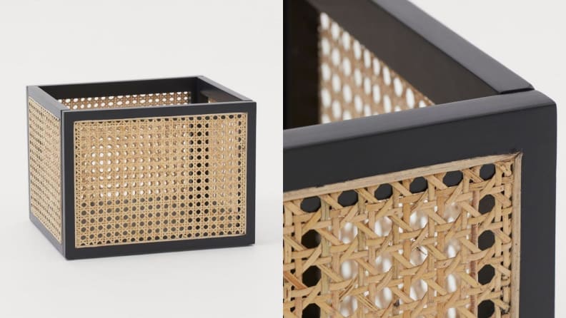 Tan rattan storage cube