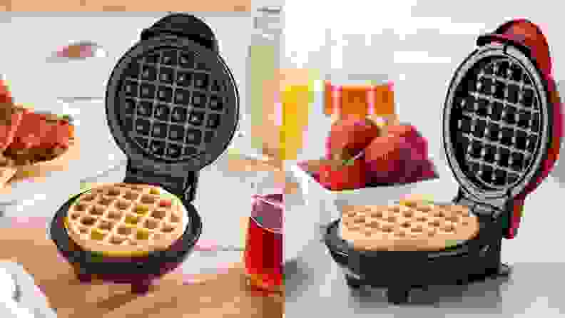 waffle maker by Dash with waffle inside
