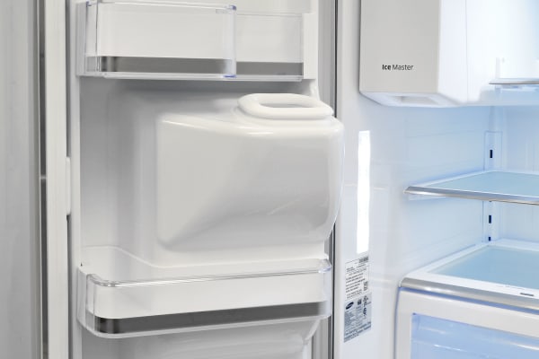 The Samsung RF28HMEDBSR's left fridge door doesn't have a lot of space, since it needs to accommodate the bulky ice chute.