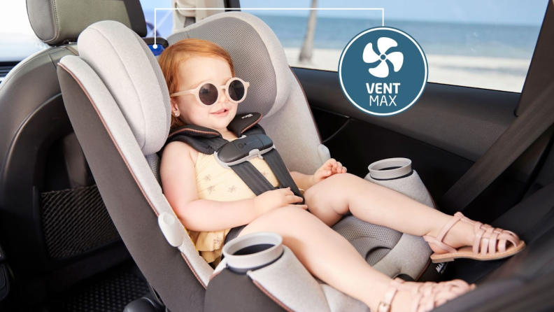 An infant relaxing in a Maxi Cosi Pria Chill Car Seat.
