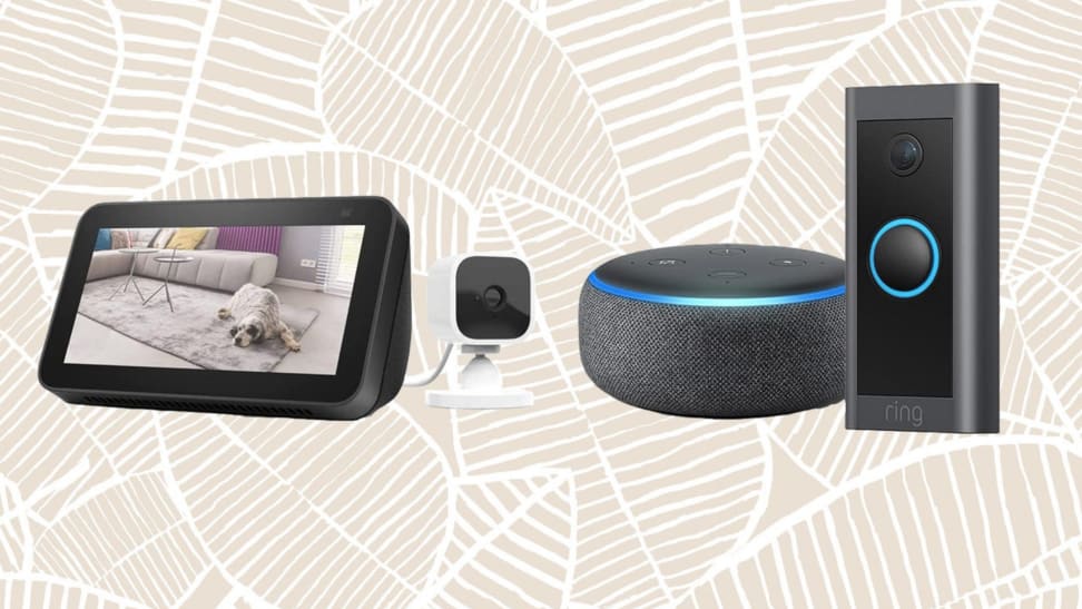 Amazon Blink Mini, Amazon Echo Dot, and Ring Video Doorbell