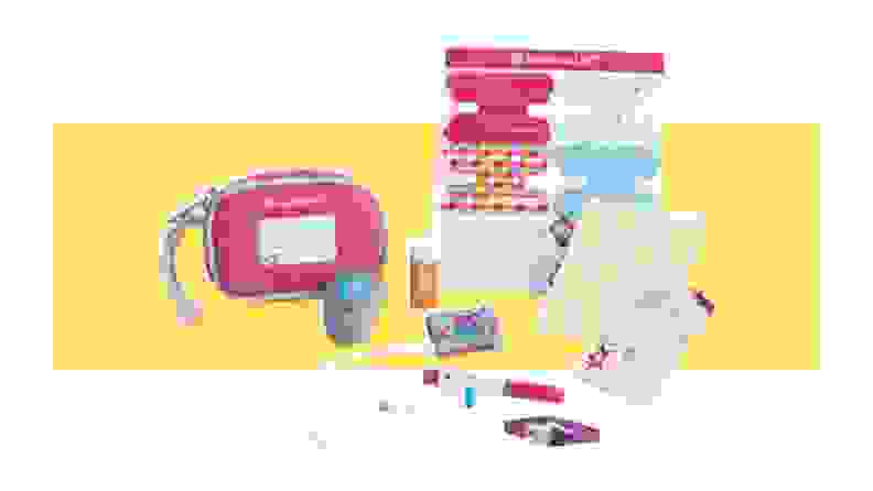 An American Girl Diabetes Care Kit on a yellow background.