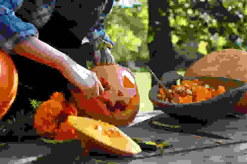 Carving a pumpkin