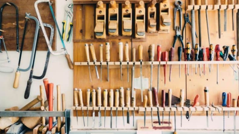 wall of woodworking tools