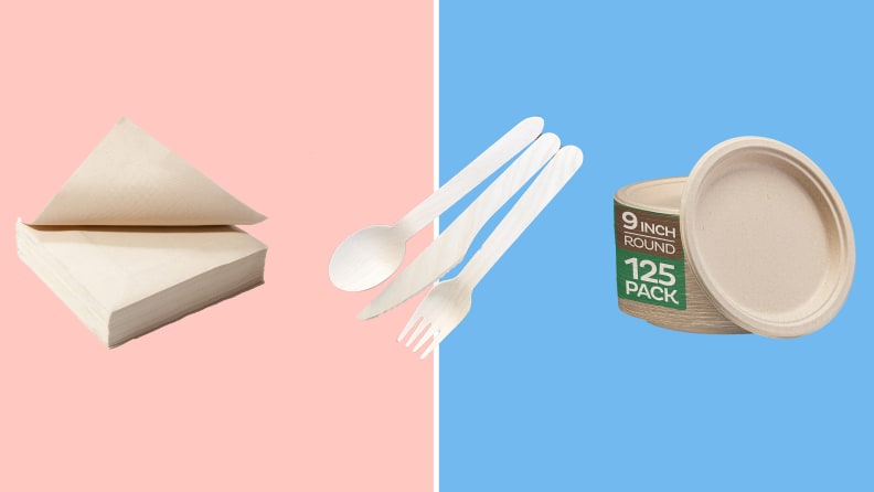 Compostable napkins, utensils and plates.