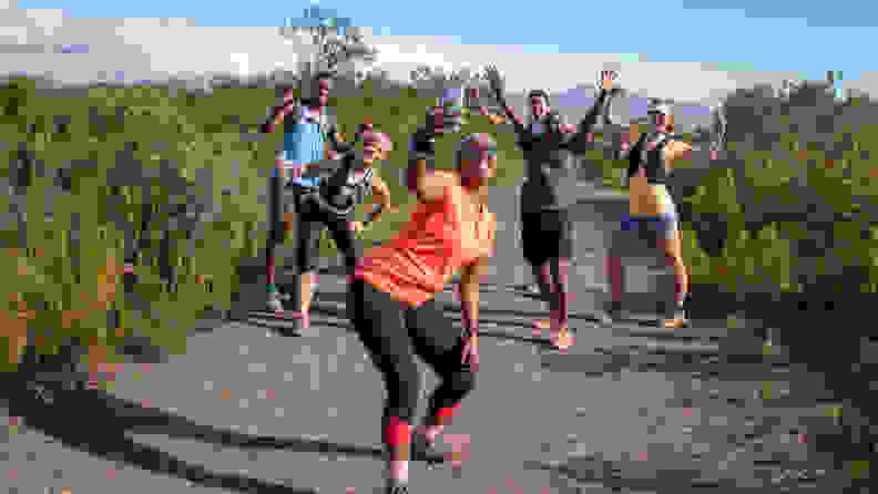 a running group taking a selfie