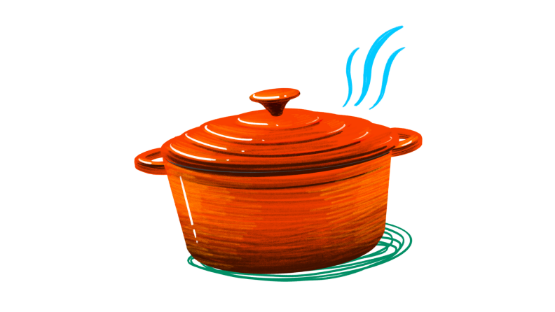An illustration of a red Dutch oven
